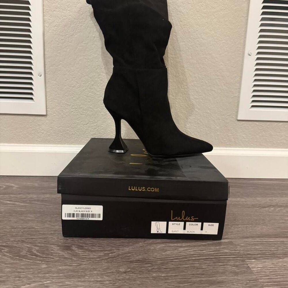 Lulu's Black Faux Suede Knee High Boots Size 8